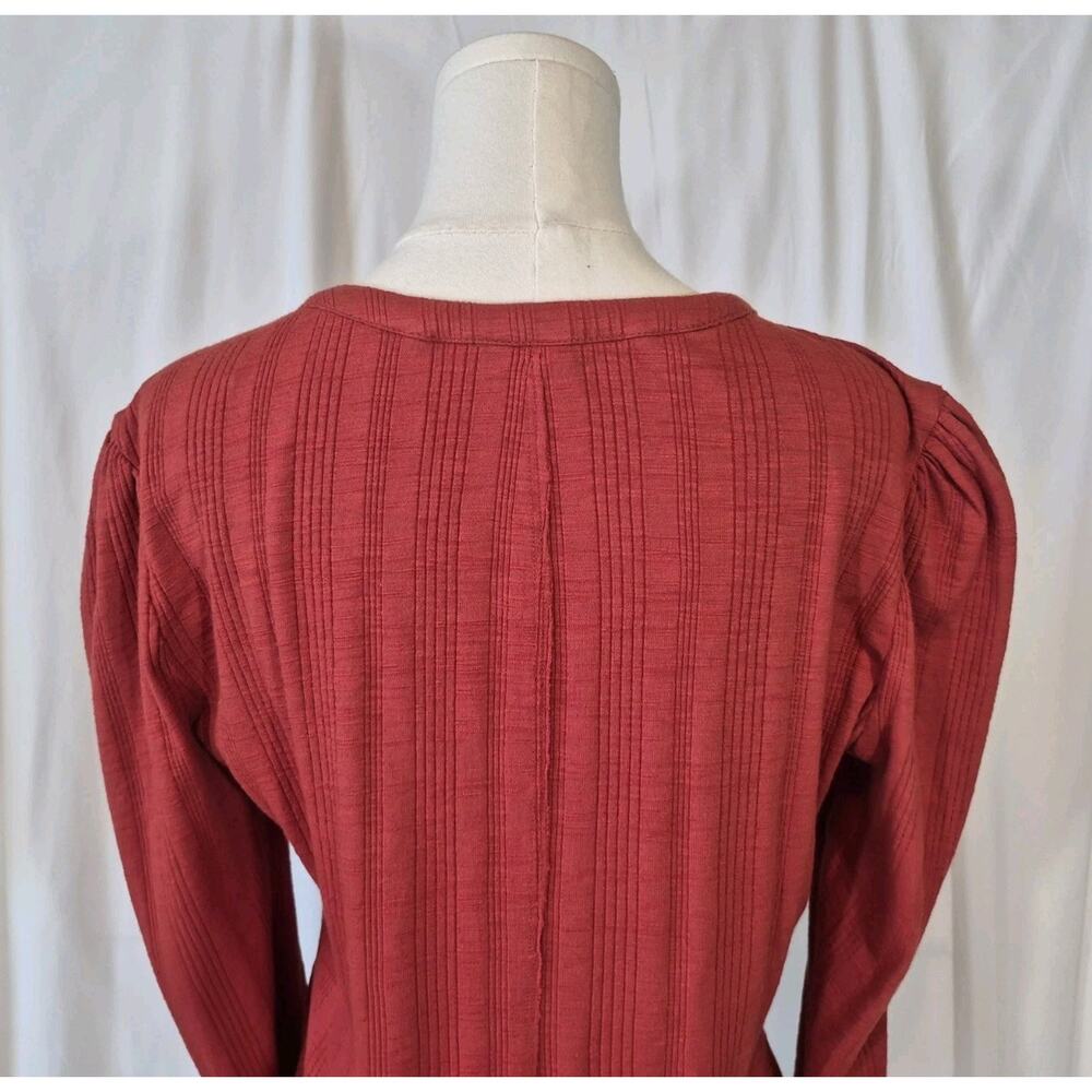Pilcro Ribbed Puff Sleeved Red Cotton Blend Shirt Top Medium - Picture 10 of 11